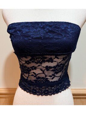 Navy Blue Lace Strapless Tube Top ~ Size Medium